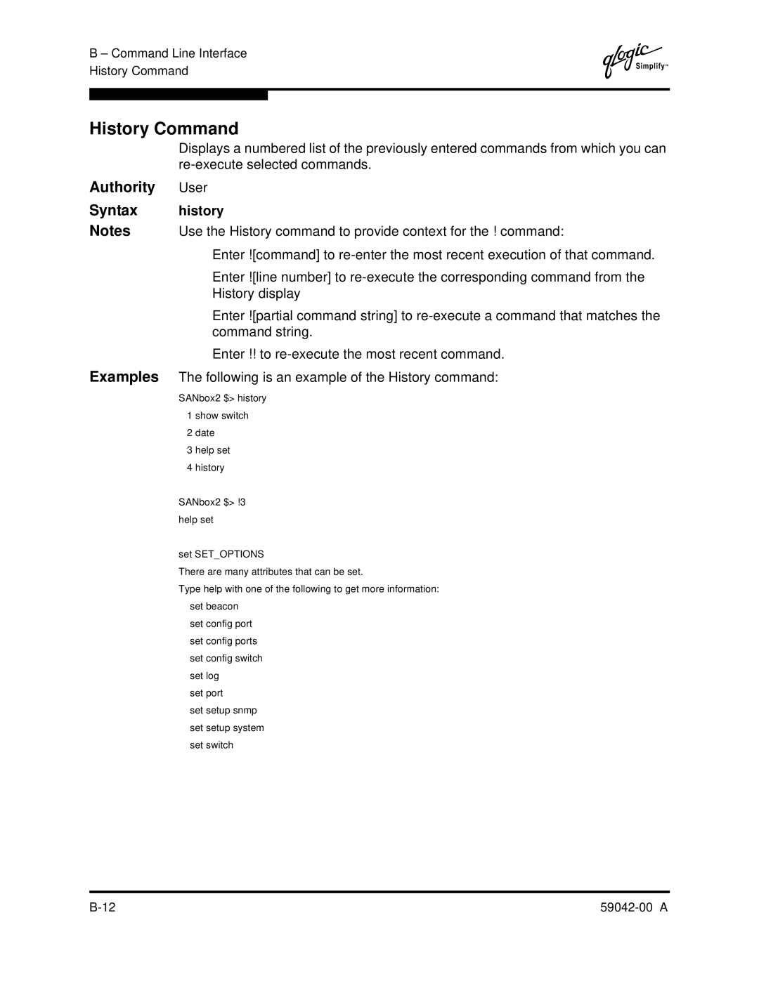 Q-Logic SANBOX2-8C manual History Command, User 