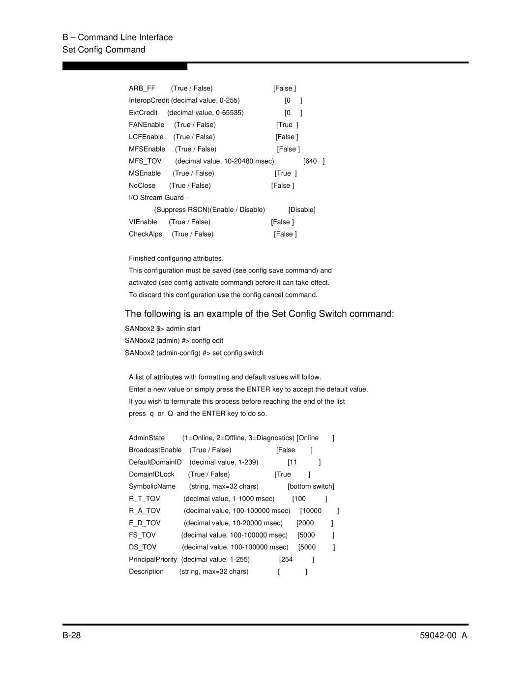 Q-Logic SANBOX2-8C manual Following is an example of the Set Config Switch command, Mfstov 