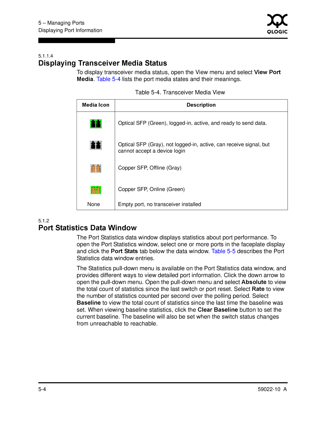 Q-Logic SANBOX2-8C/16 manual Displaying Transceiver Media Status, Transceiver Media View 