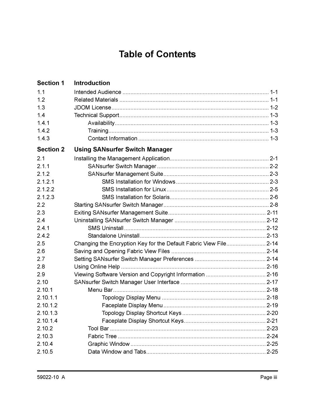 Q-Logic SANBOX2-8C/16 manual Table of Contents 