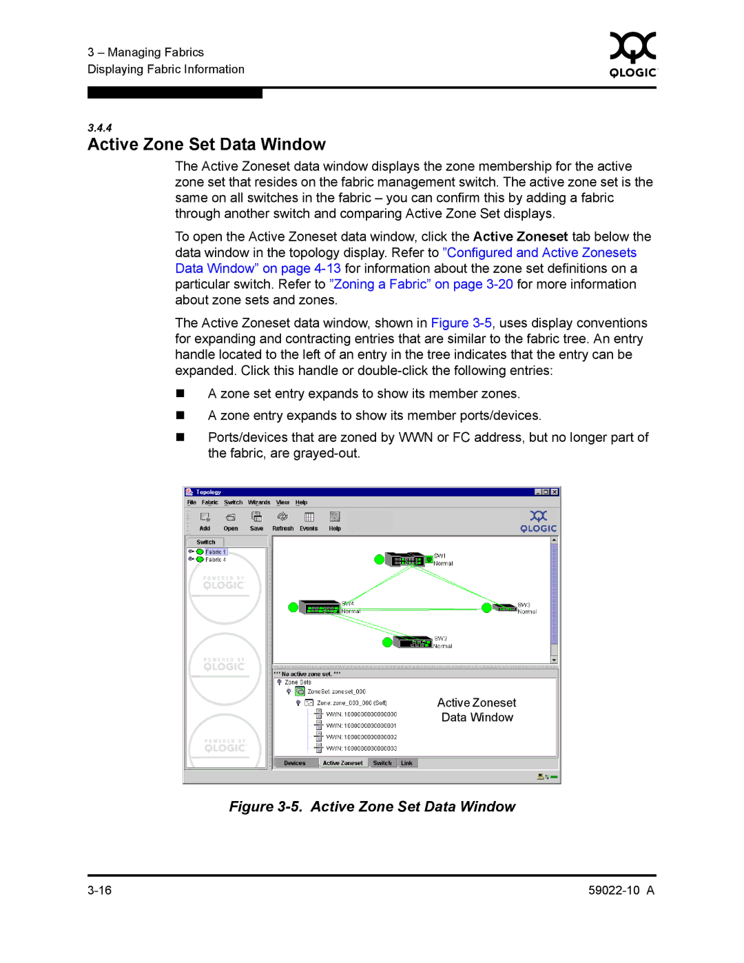 Q-Logic SANBOX2-8C/16 manual Active Zone Set Data Window 