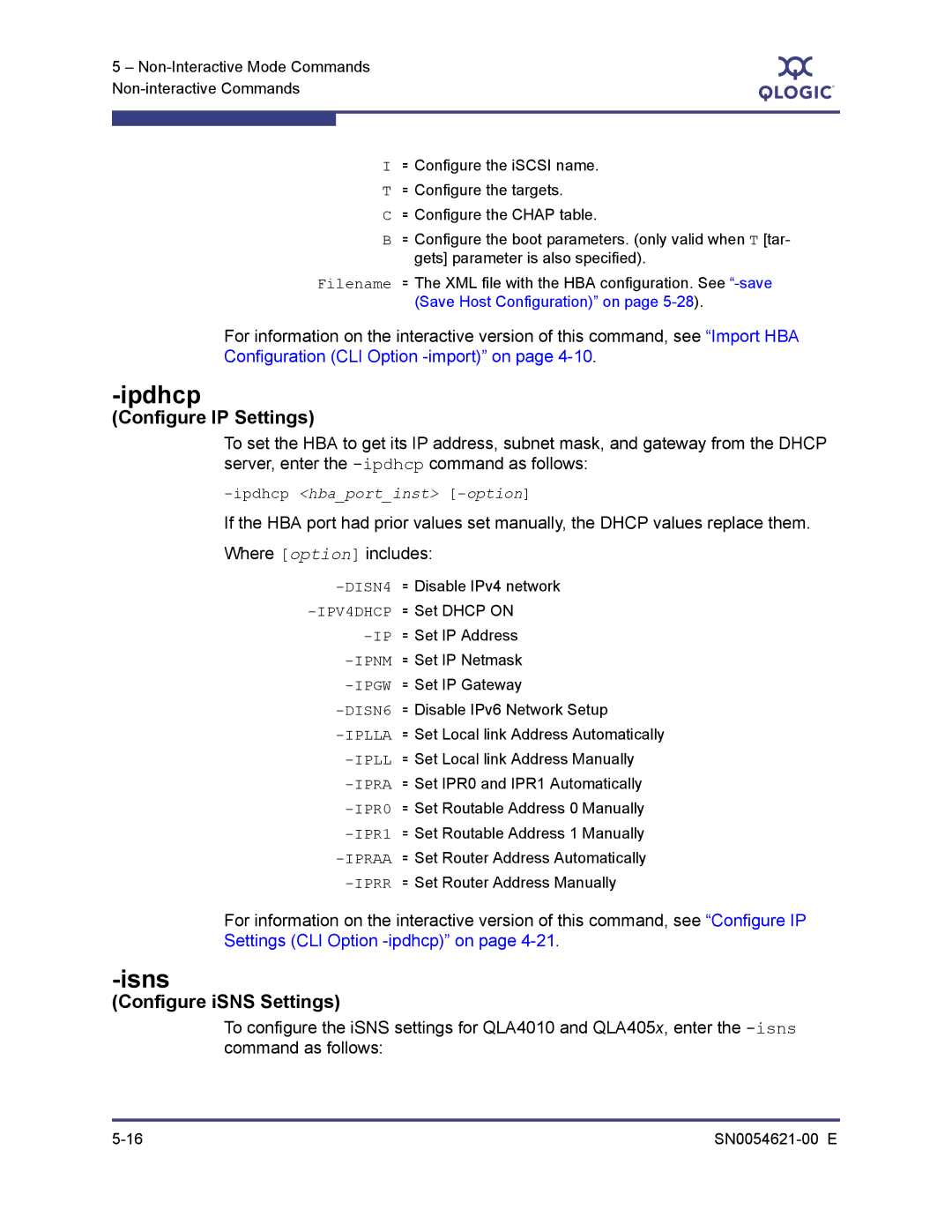 Q-Logic SN0054621-00 E manual Ipdhcp, Isns, Configure iSNS Settings 