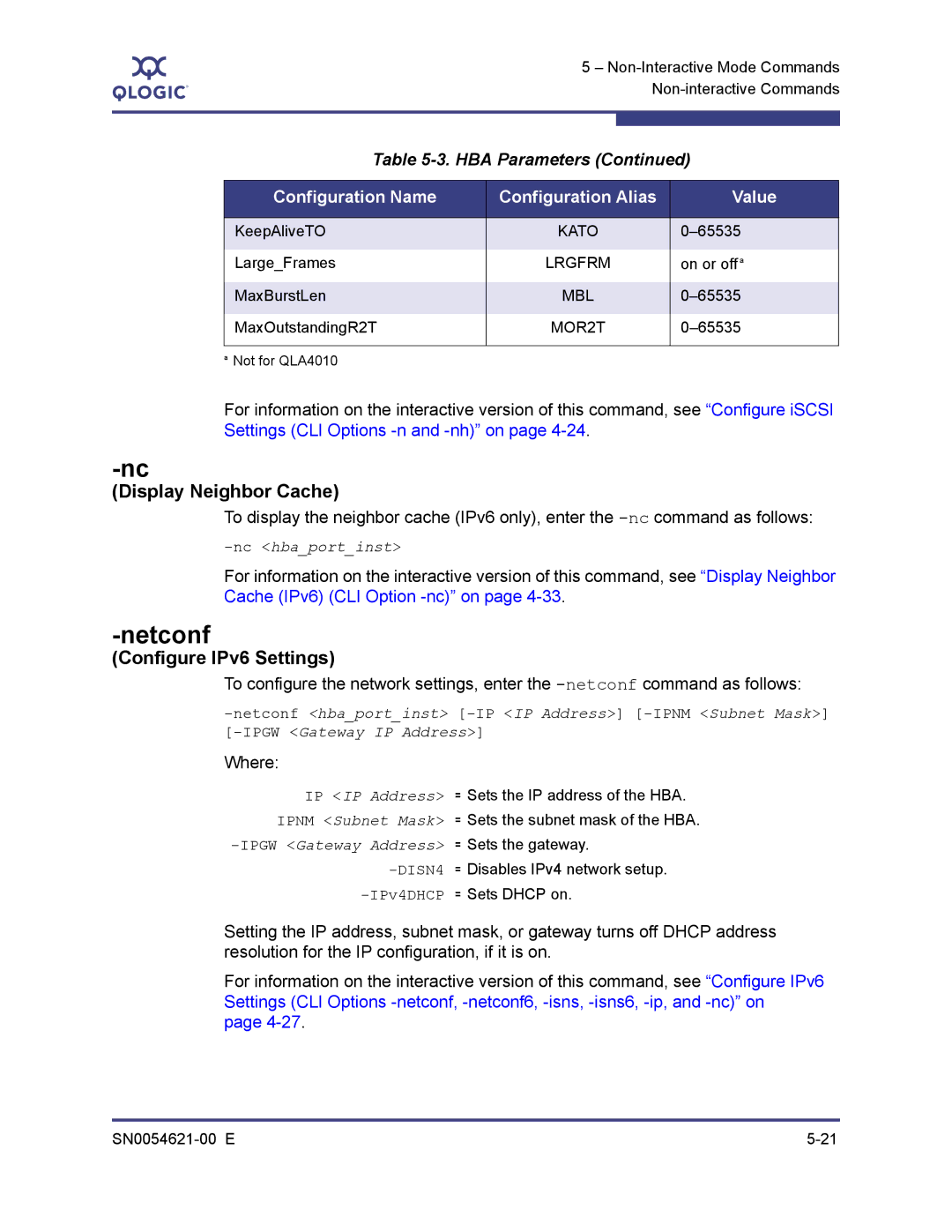 Q-Logic SN0054621-00 E manual Netconf, Display Neighbor Cache 