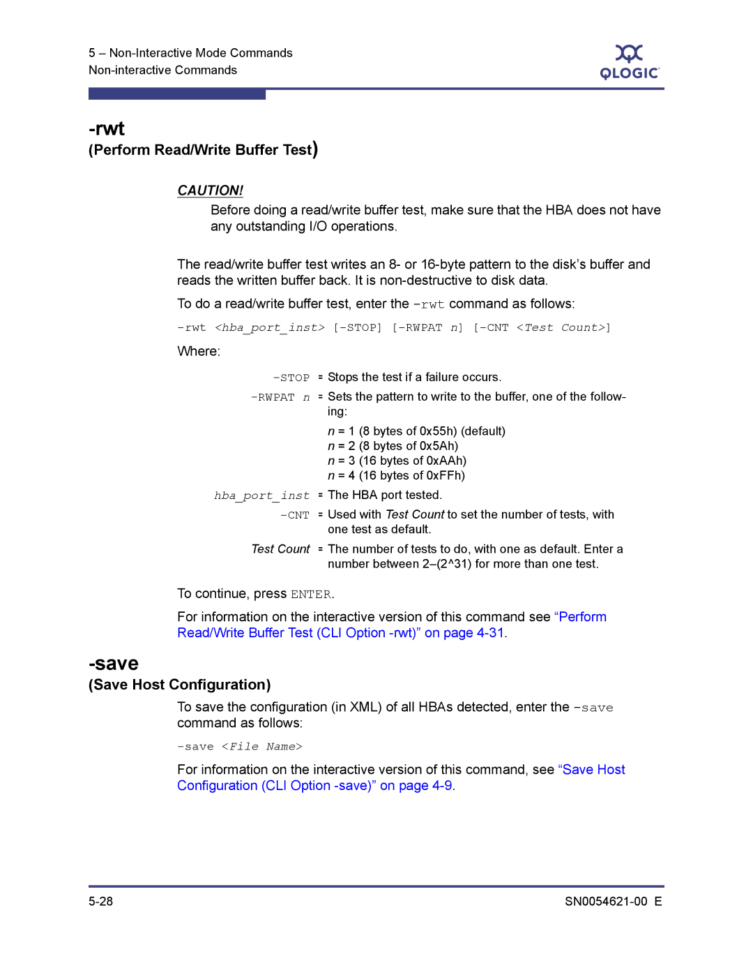 Q-Logic SN0054621-00 E manual Rwt, Save 