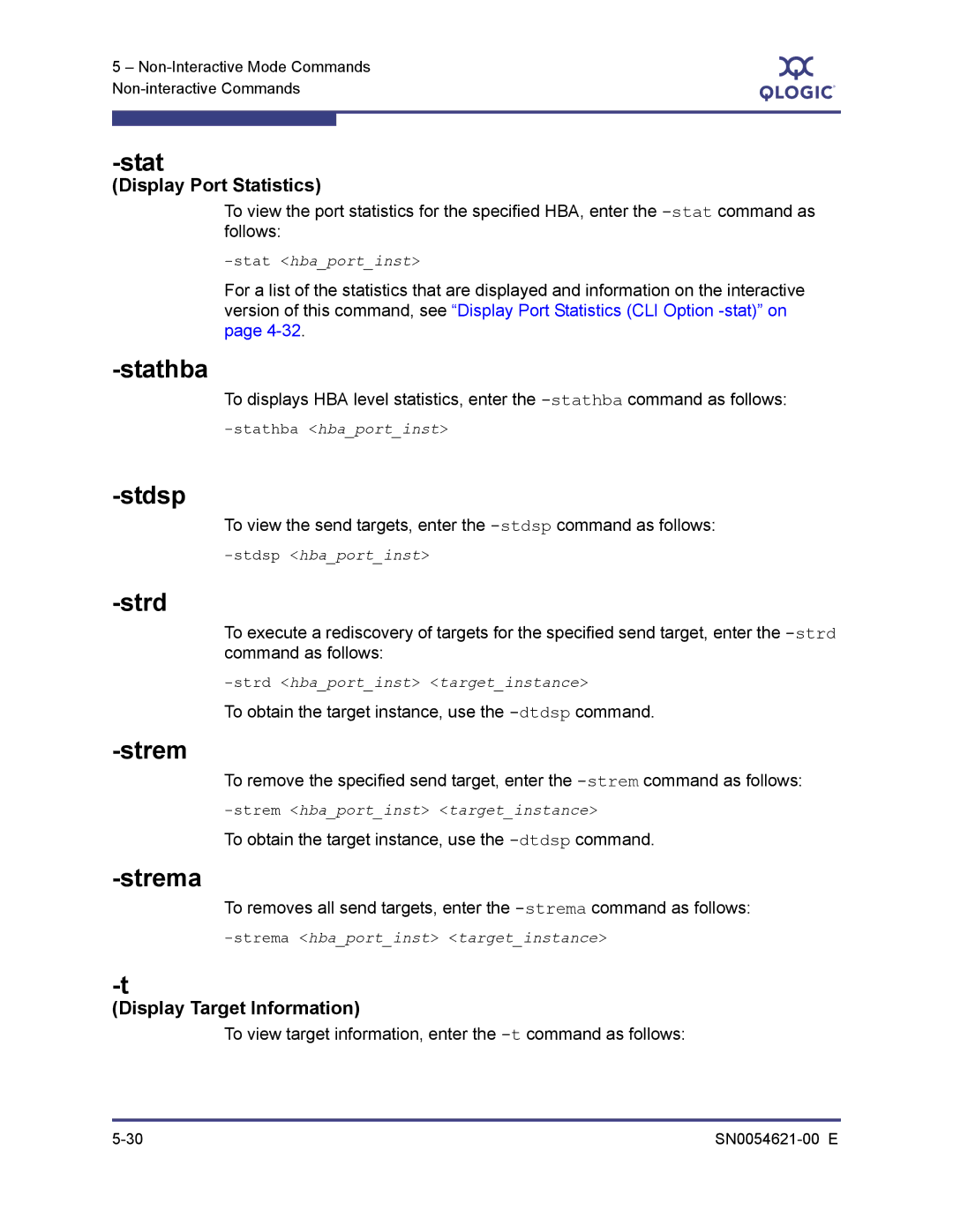 Q-Logic SN0054621-00 E manual Stathba, Stdsp, Strd, Strema 