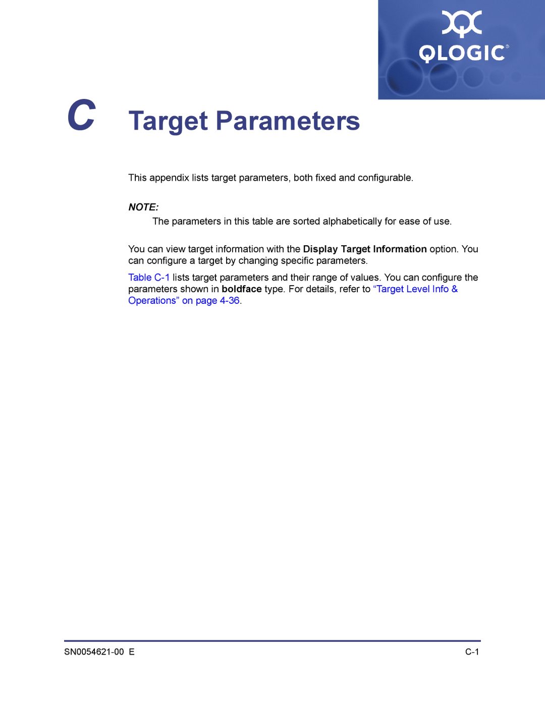 Q-Logic SN0054621-00 E manual Target Parameters 