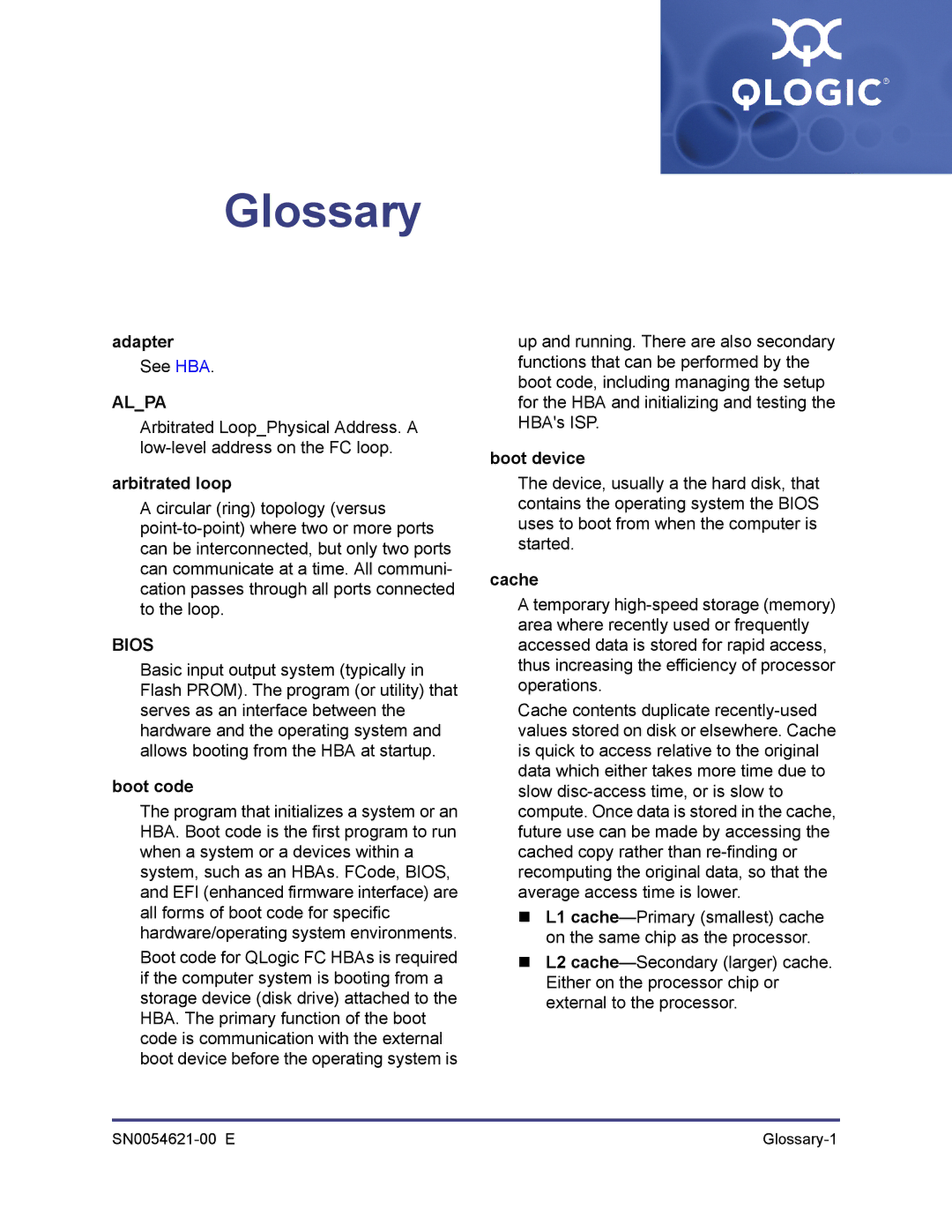 Q-Logic SN0054621-00 E manual Glossary 