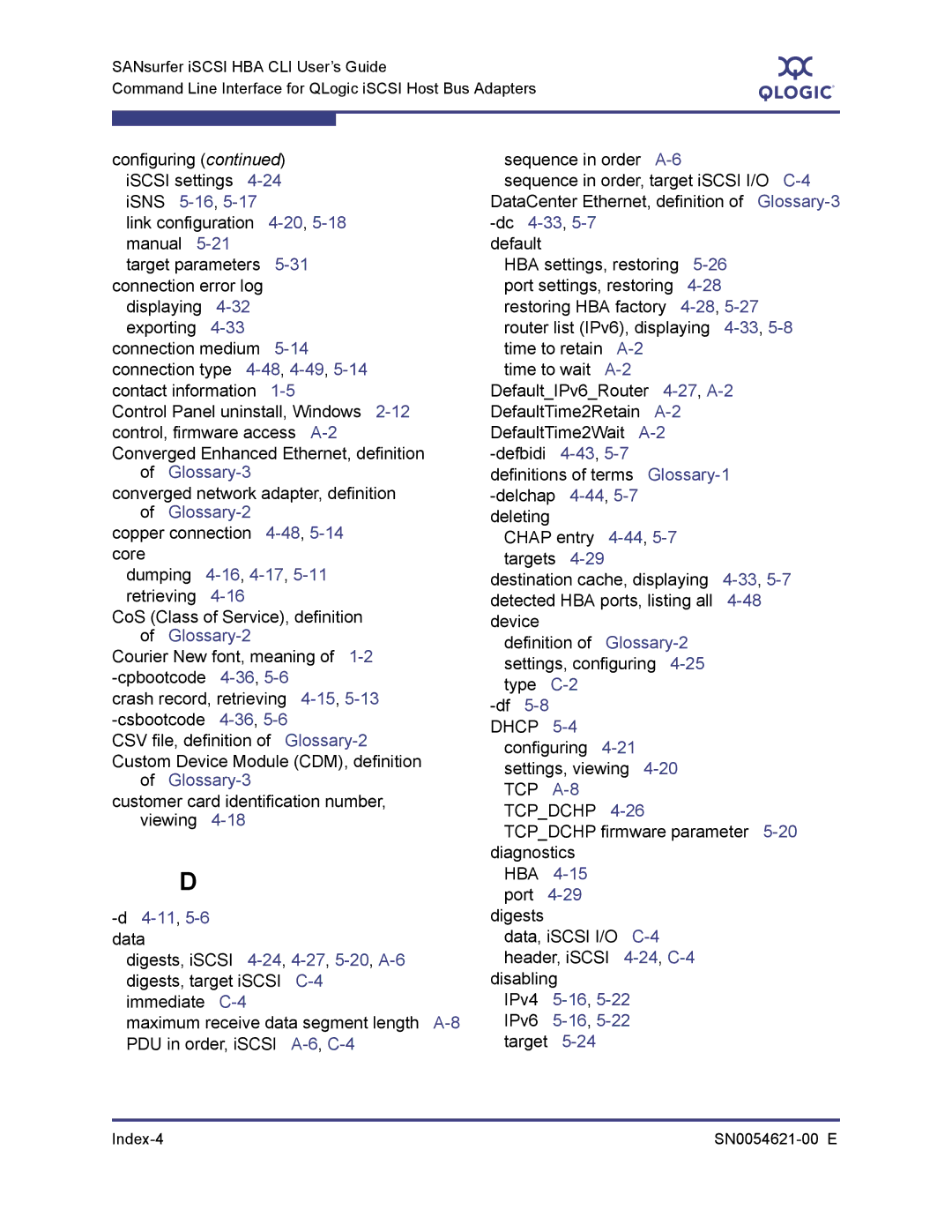 Q-Logic SN0054621-00 E manual Dhcp, TCP Tcpdchp, Hba 