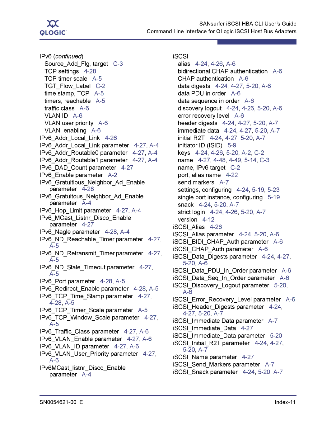 Q-Logic SN0054621-00 E manual IPv6 SourceAddFlg, target C-3TCP settings, Alias 4-24,4-26,A-6 