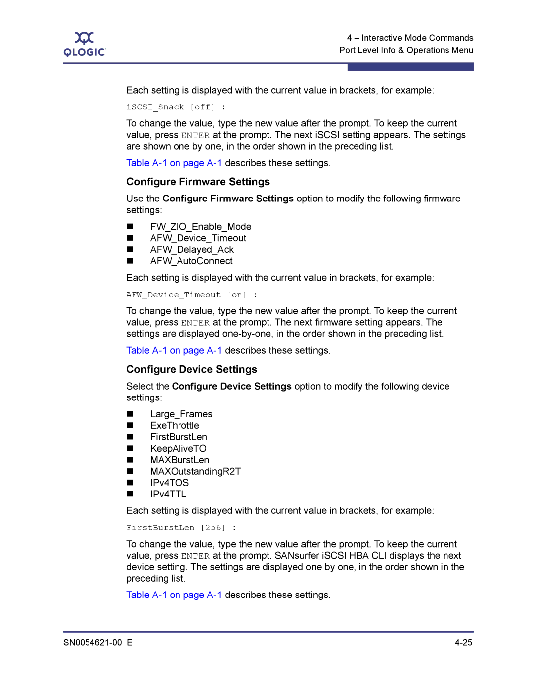 Q-Logic SN0054621-00 E manual Configure Firmware Settings, Configure Device Settings 