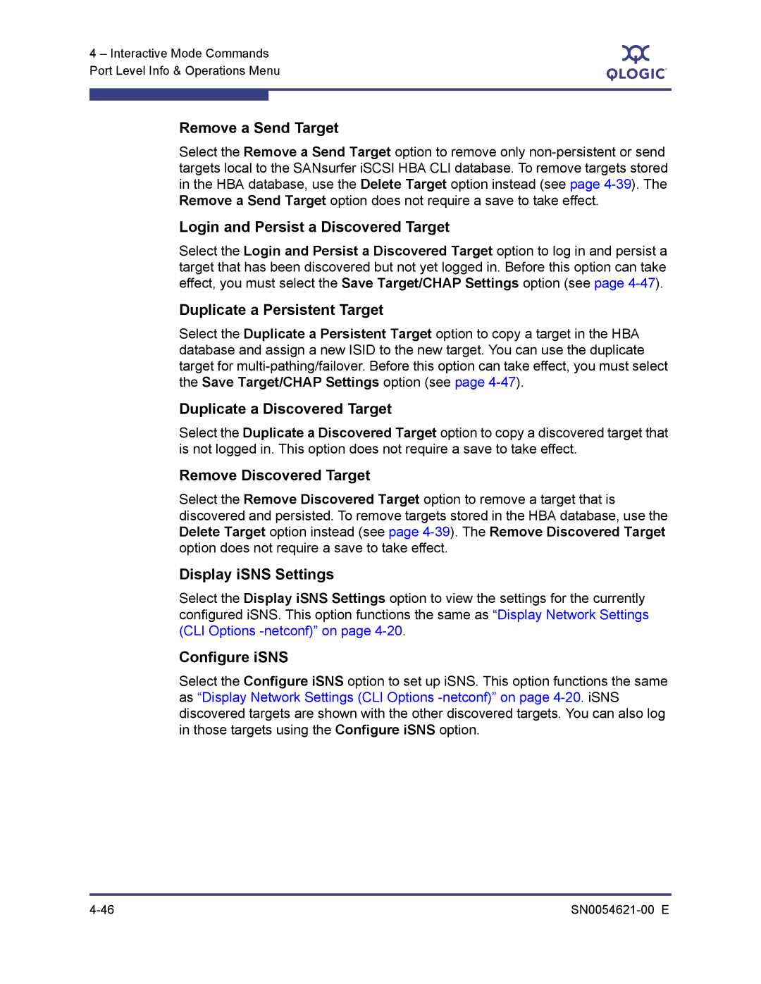 Q-Logic SN0054621-00 E manual Remove a Send Target, Login and Persist a Discovered Target, Duplicate a Persistent Target 