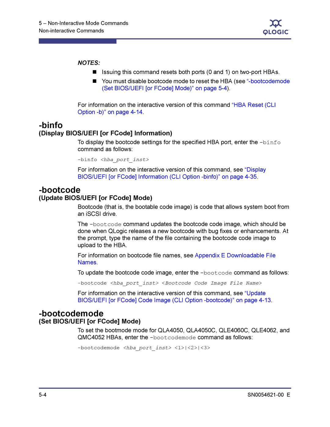 Q-Logic SN0054621-00 E manual Binfo, Bootcodemode, Update BIOS/UEFI or FCode Mode 