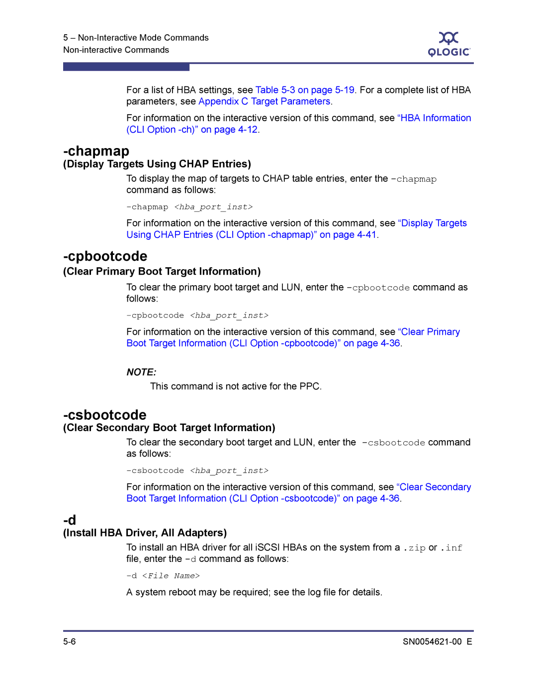 Q-Logic SN0054621-00 E manual Chapmap, Cpbootcode, Csbootcode, Install HBA Driver, All Adapters 