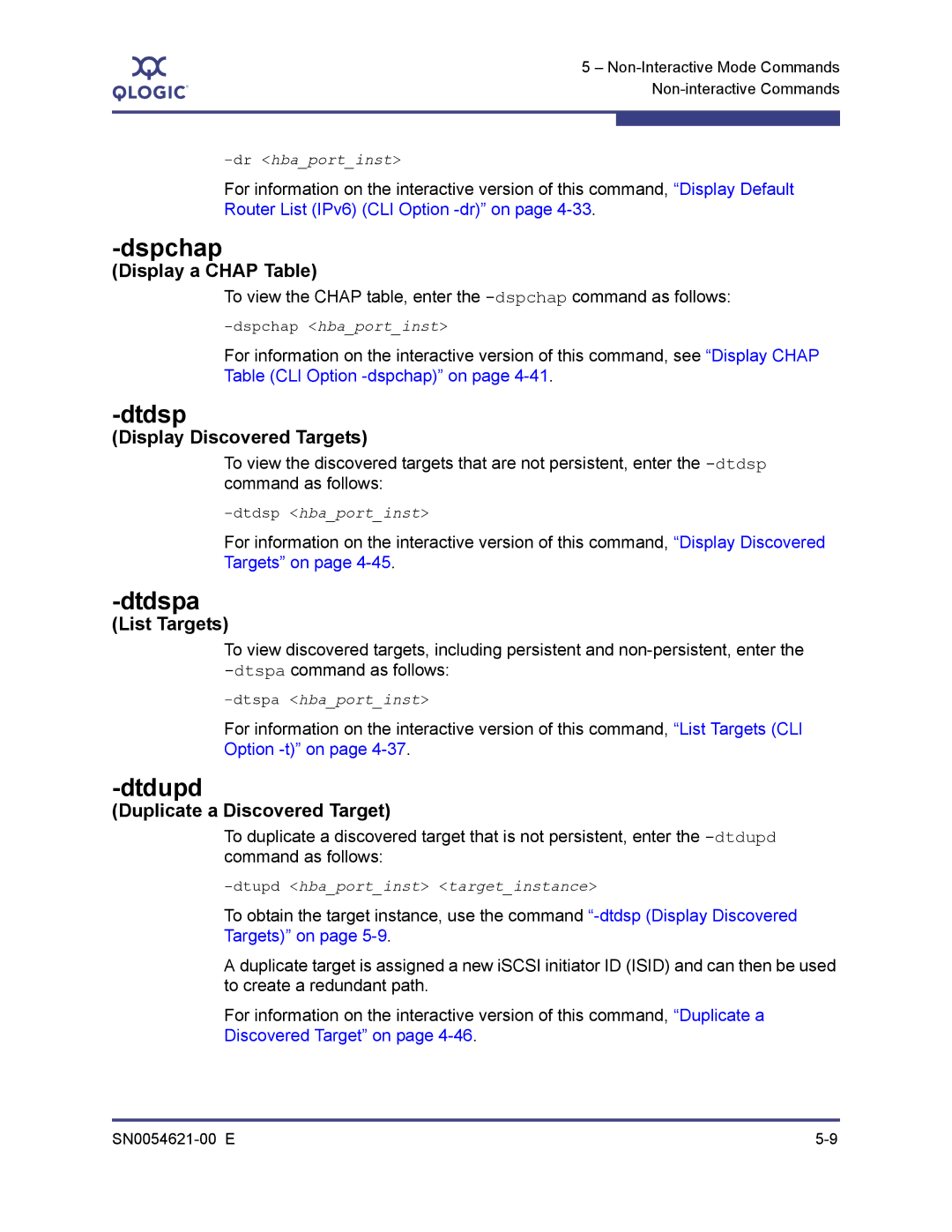 Q-Logic SN0054621-00 E manual Dspchap, Dtdspa, Dtdupd, Display a Chap Table 