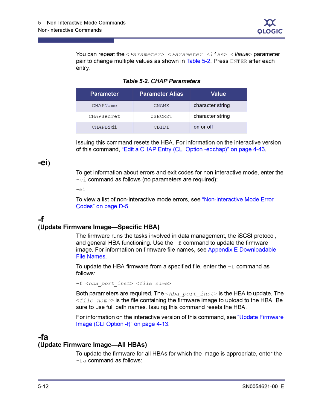 Q-Logic SN0054621-00 E manual Update Firmware Image-Specific HBA, Update Firmware Image-All HBAs, Chap Parameters 