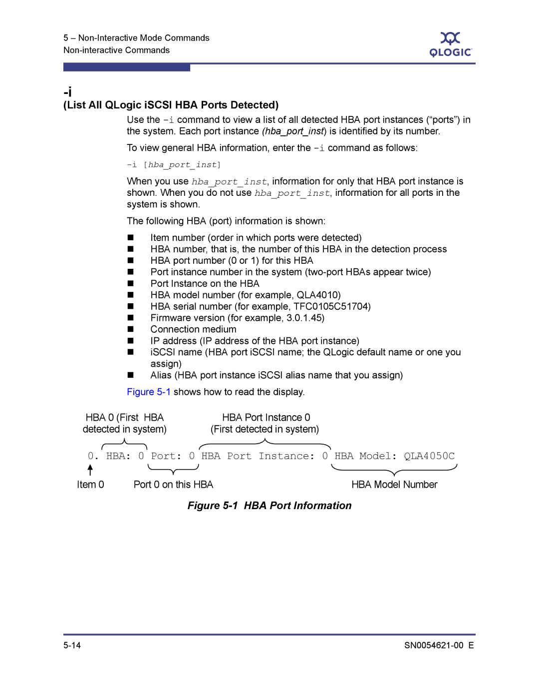 Q-Logic SN0054621-00 E manual List All QLogic iSCSI HBA Ports Detected, Port 0 on this HBA HBA Model Number 