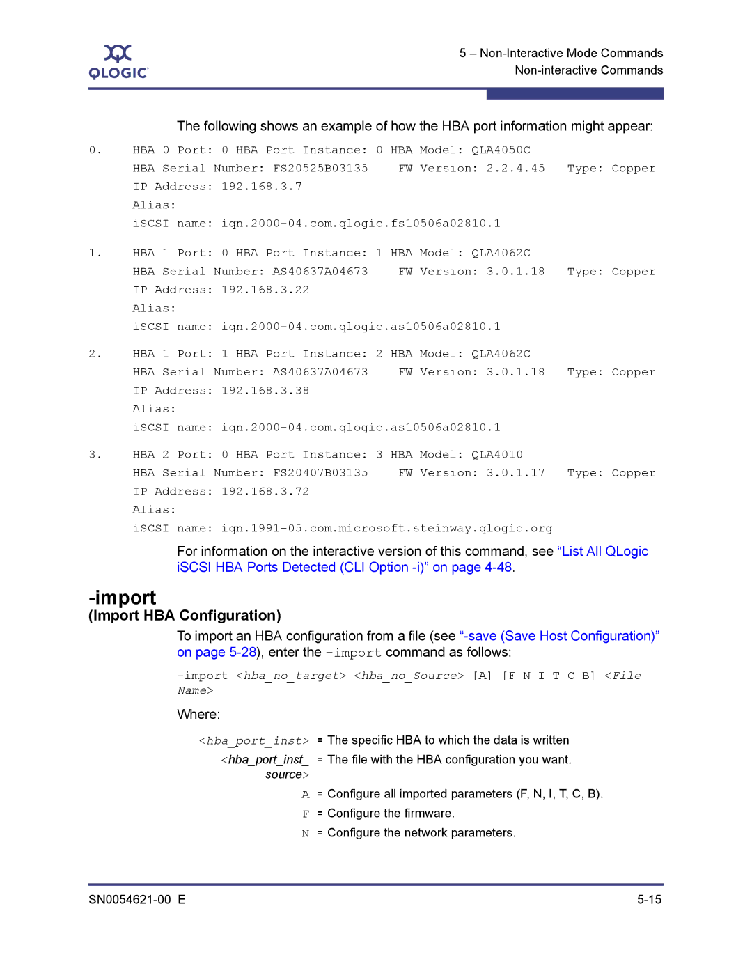 Q-Logic SN0054621-00 E manual Import HBA Configuration 