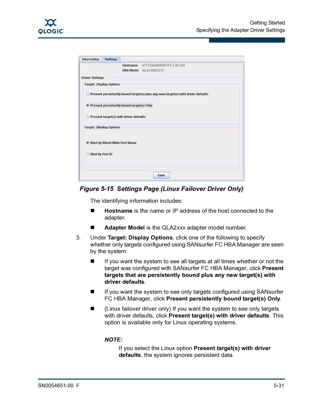 Q-Logic SN0054651-00 F manual Settings Page Linux Failover Driver Only 