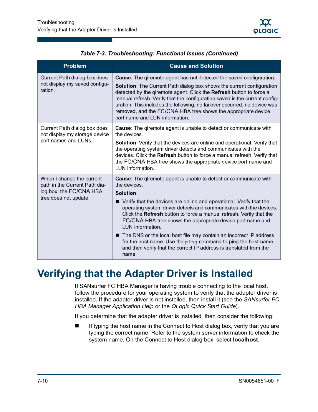 Q-Logic SN0054651-00 F manual Verifying that the Adapter Driver is Installed 