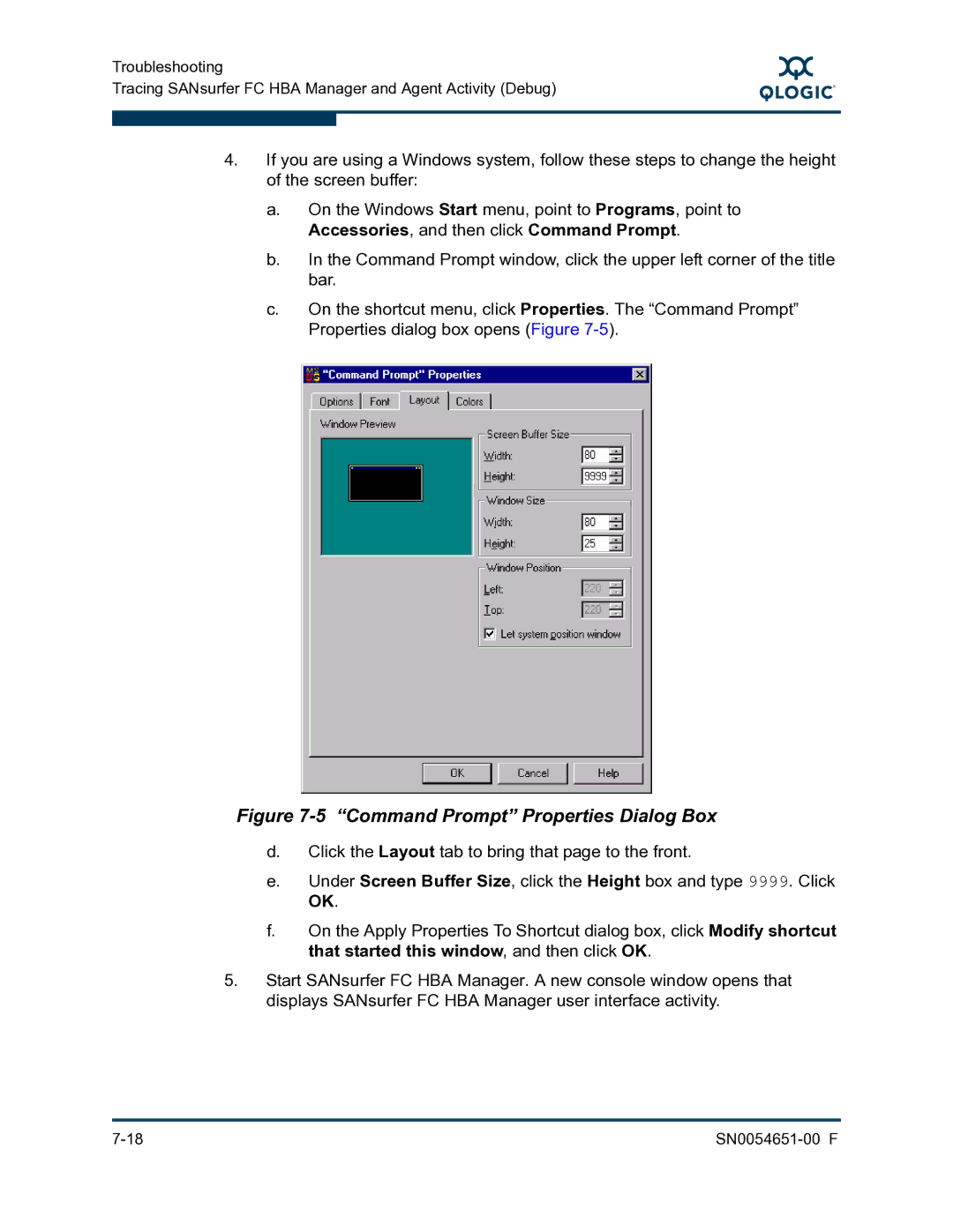 Q-Logic SN0054651-00 F manual Command Prompt Properties Dialog Box 