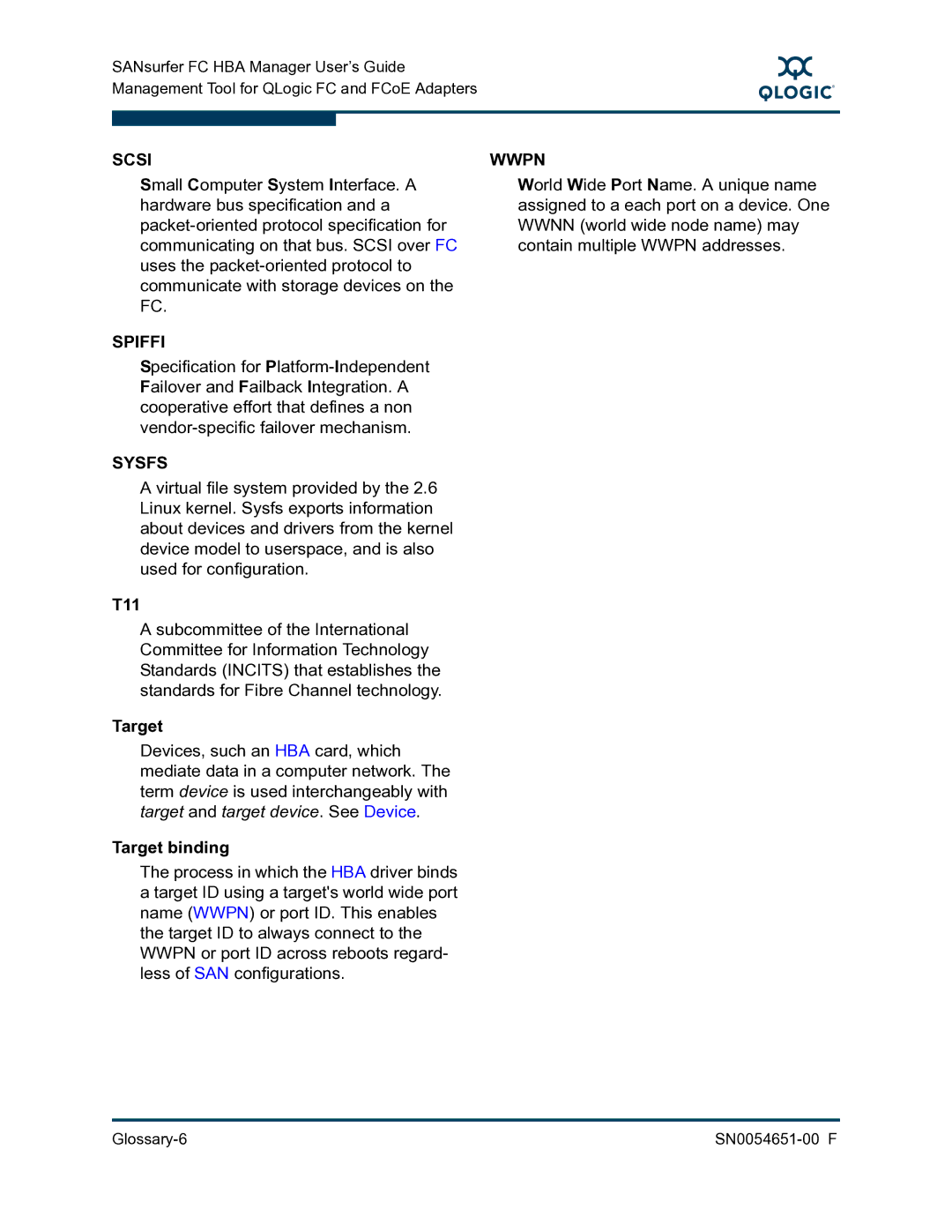 Q-Logic SN0054651-00 F manual T11, Target binding 