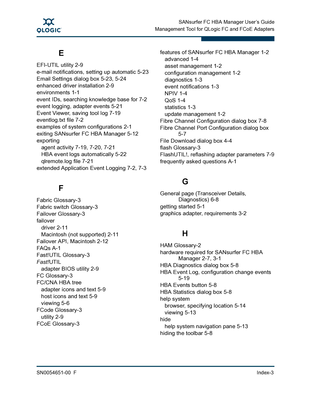 Q-Logic manual SN0054651-00 F Index-3 