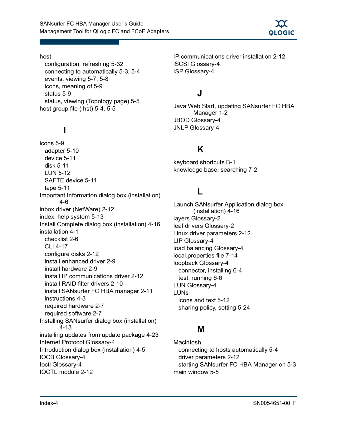 Q-Logic manual Index-4 SN0054651-00 F 