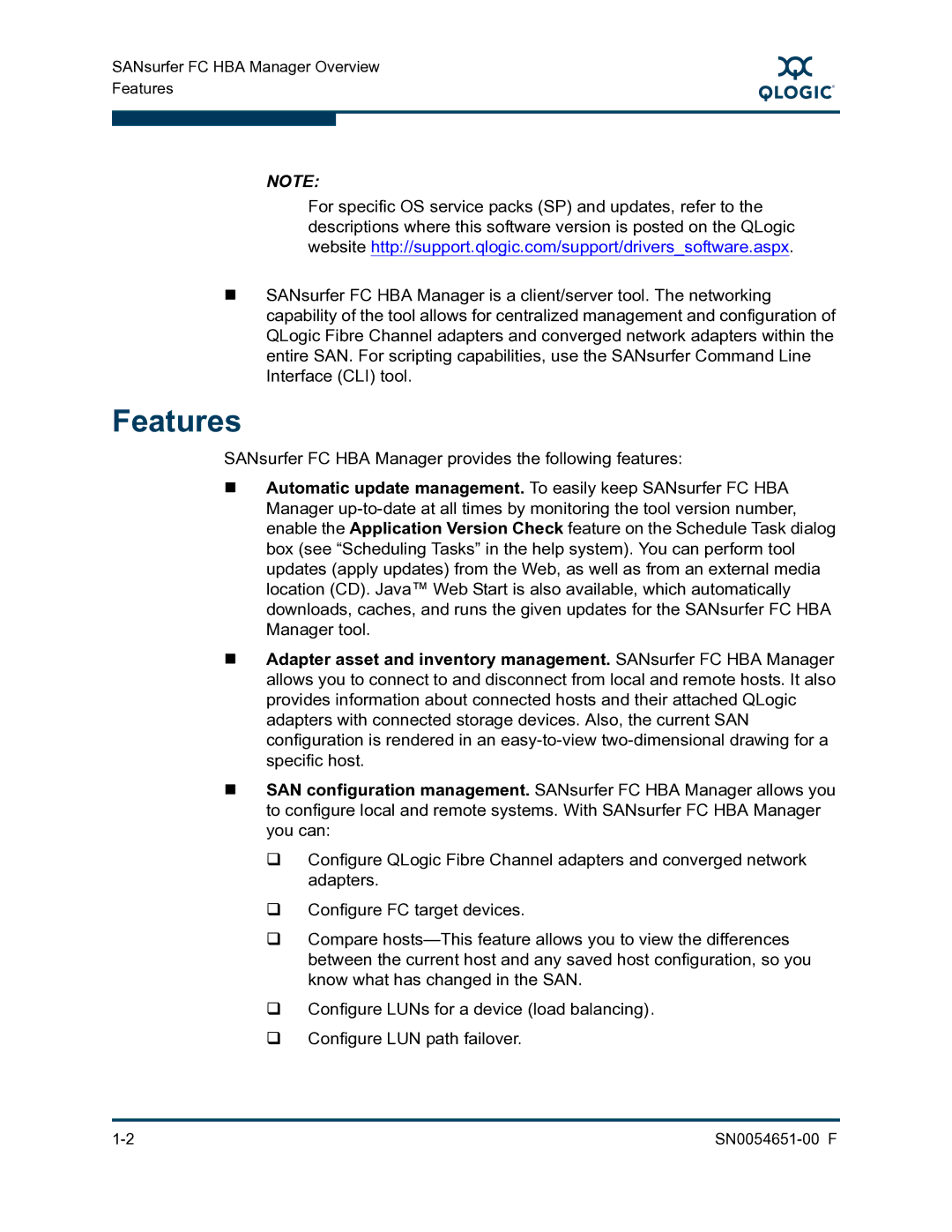 Q-Logic SN0054651-00 F manual Features 