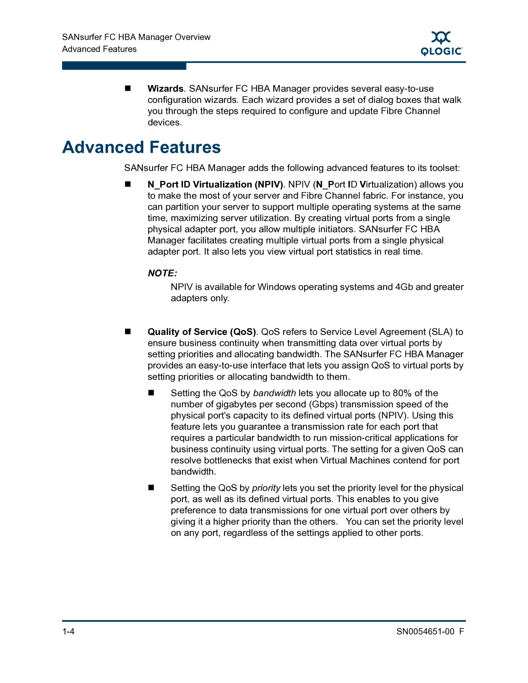 Q-Logic SN0054651-00 F manual Advanced Features 