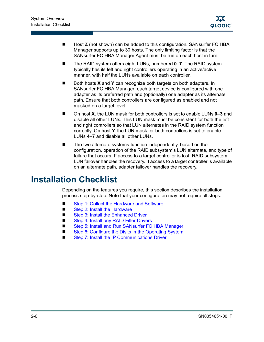 Q-Logic SN0054651-00 F manual Installation Checklist 