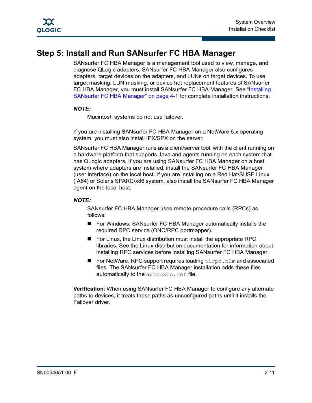 Q-Logic SN0054651-00 F manual Install and Run SANsurfer FC HBA Manager 