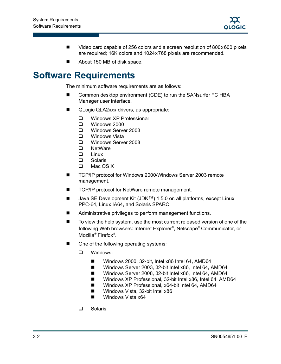 Q-Logic SN0054651-00 F manual Software Requirements 