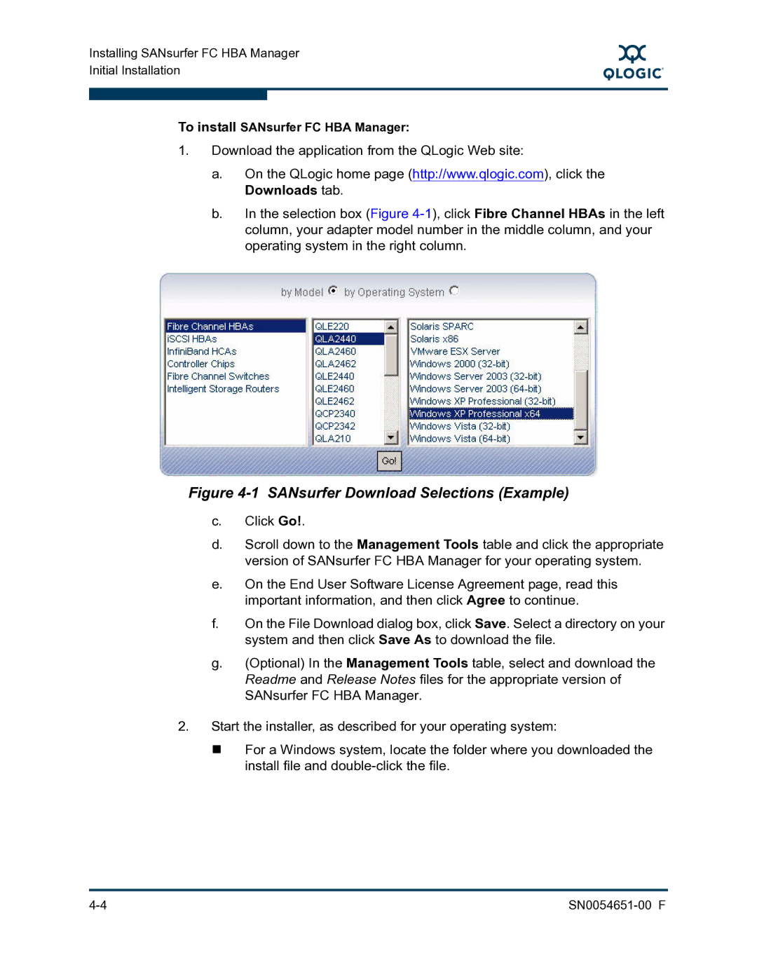 Q-Logic SN0054651-00 F manual SANsurfer Download Selections Example 