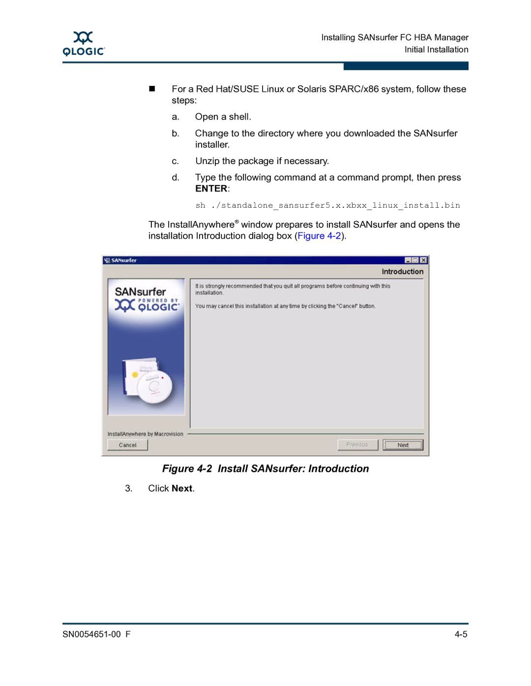 Q-Logic SN0054651-00 F manual Install SANsurfer Introduction 