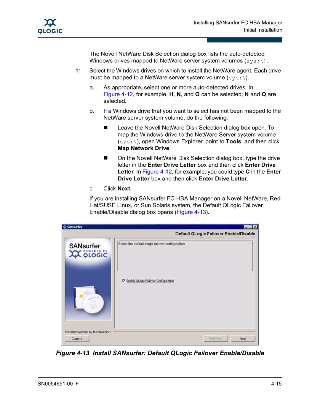 Q-Logic SN0054651-00 F manual Install SANsurfer Default QLogic Failover Enable/Disable 