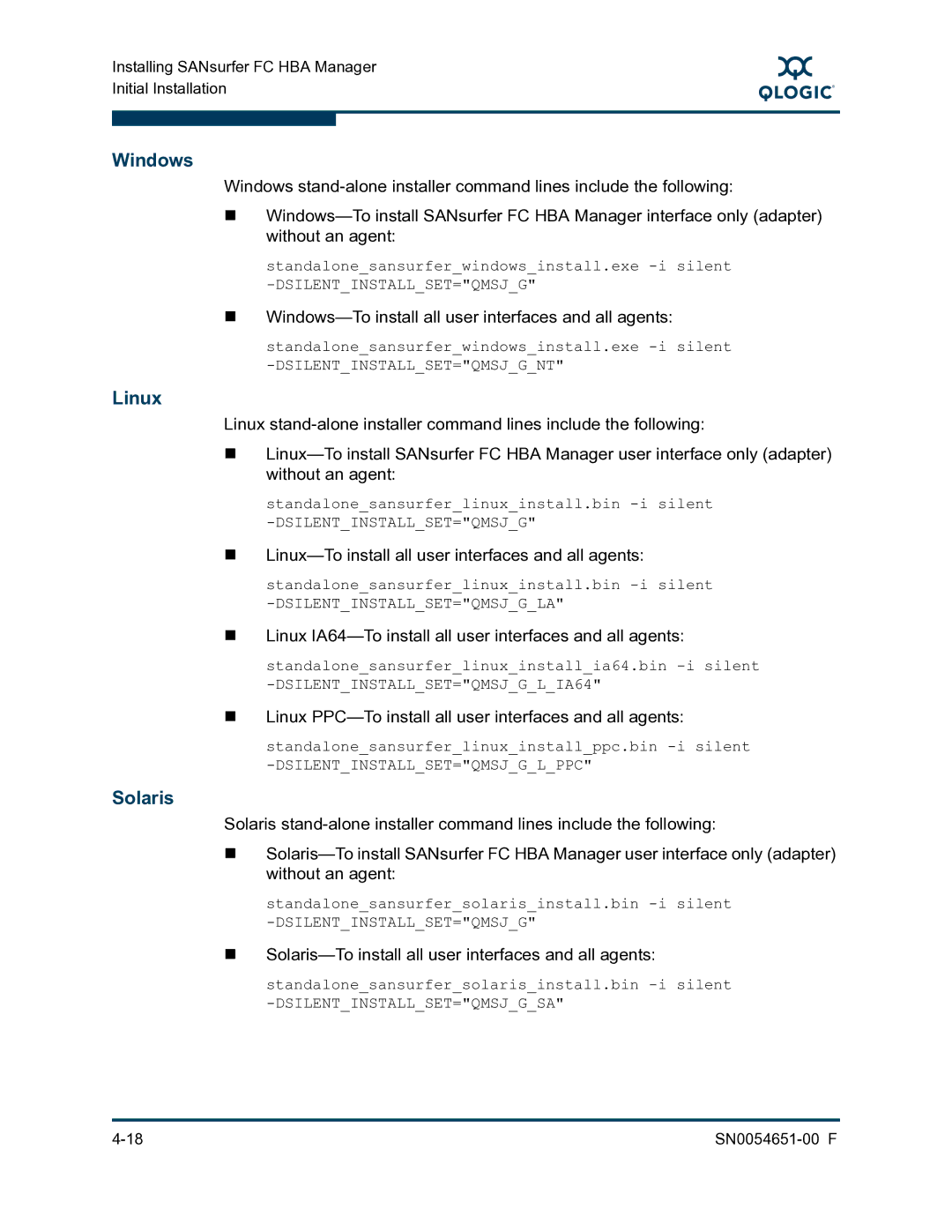 Q-Logic SN0054651-00 F manual Windows, Linux, Solaris 