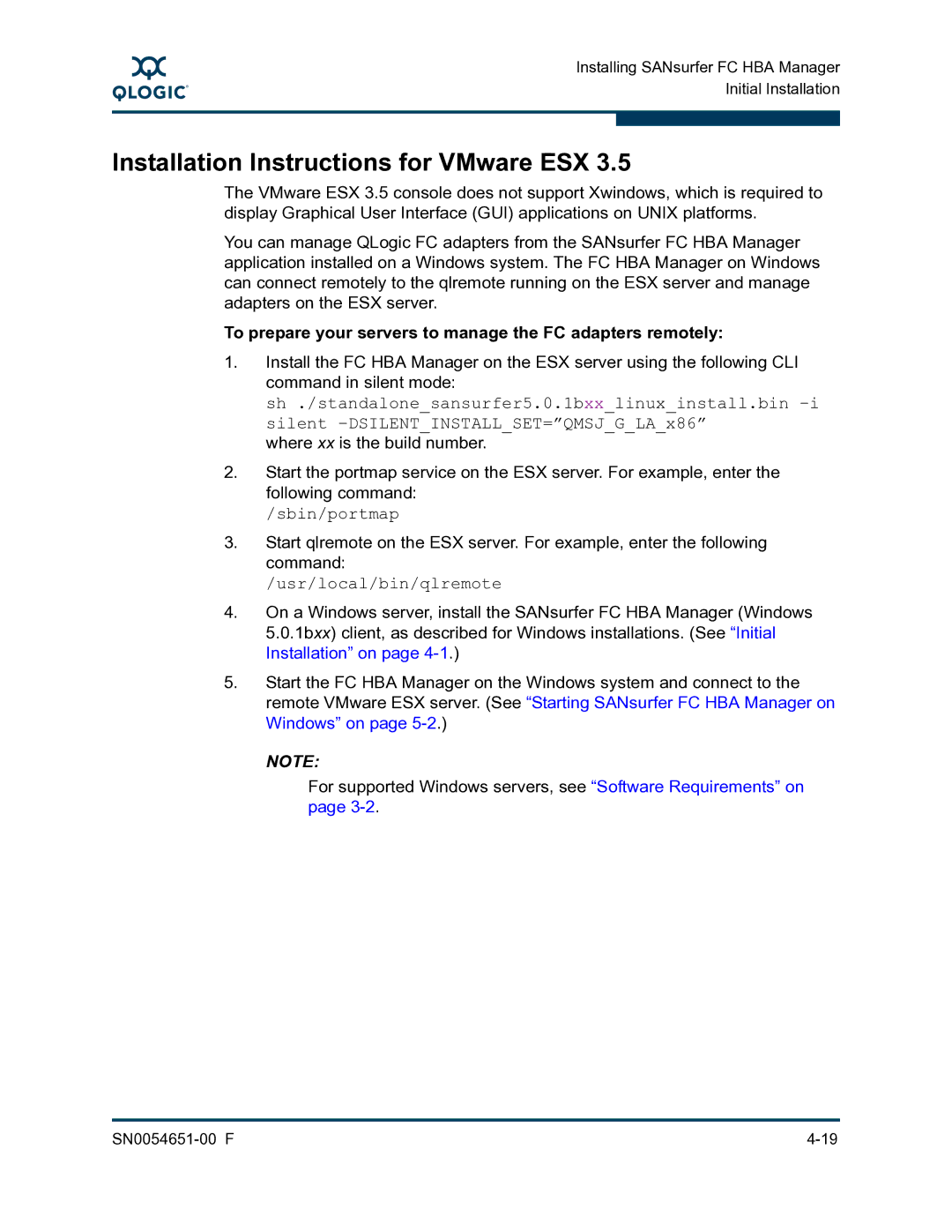 Q-Logic SN0054651-00 F manual Installation Instructions for VMware ESX 