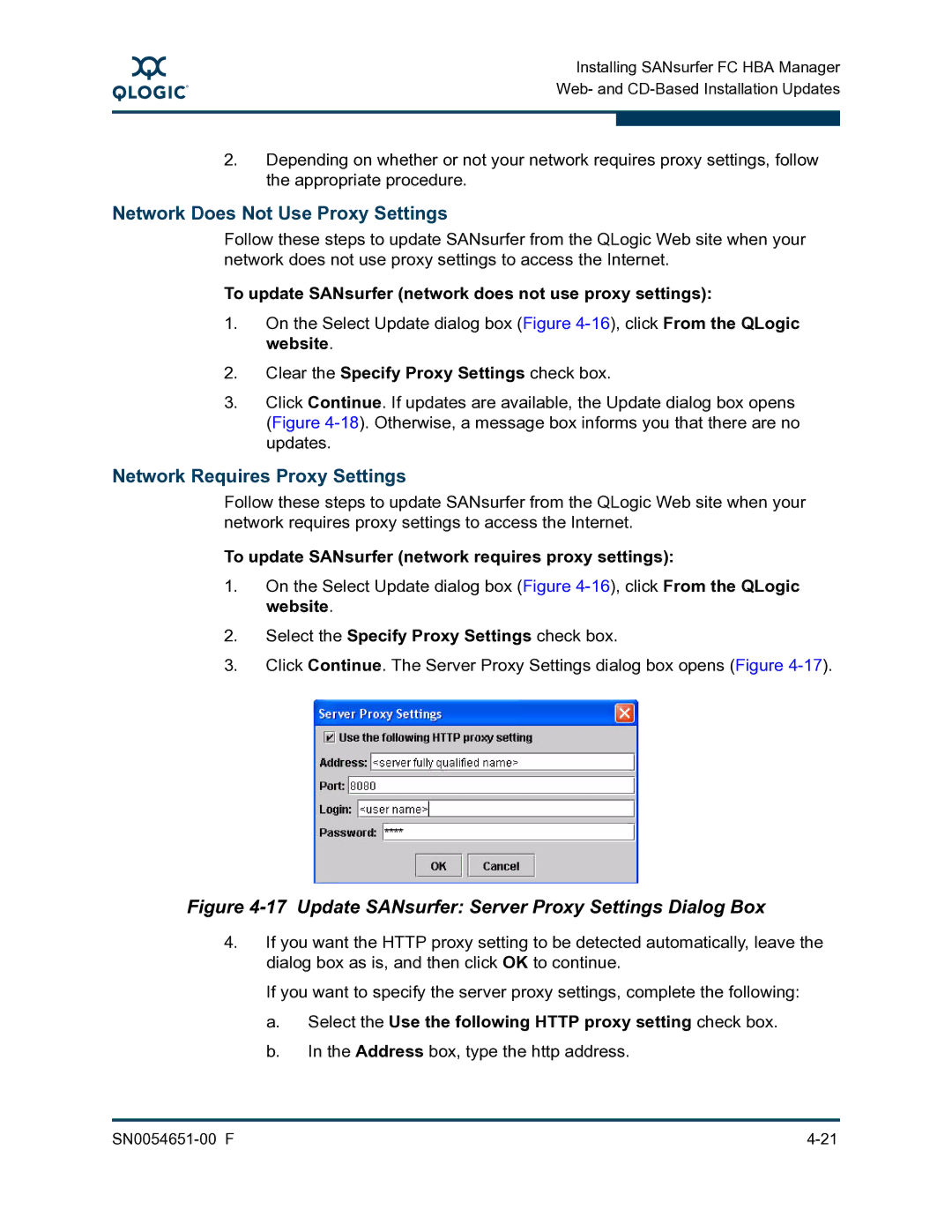 Q-Logic SN0054651-00 F manual Network Does Not Use Proxy Settings, Network Requires Proxy Settings 