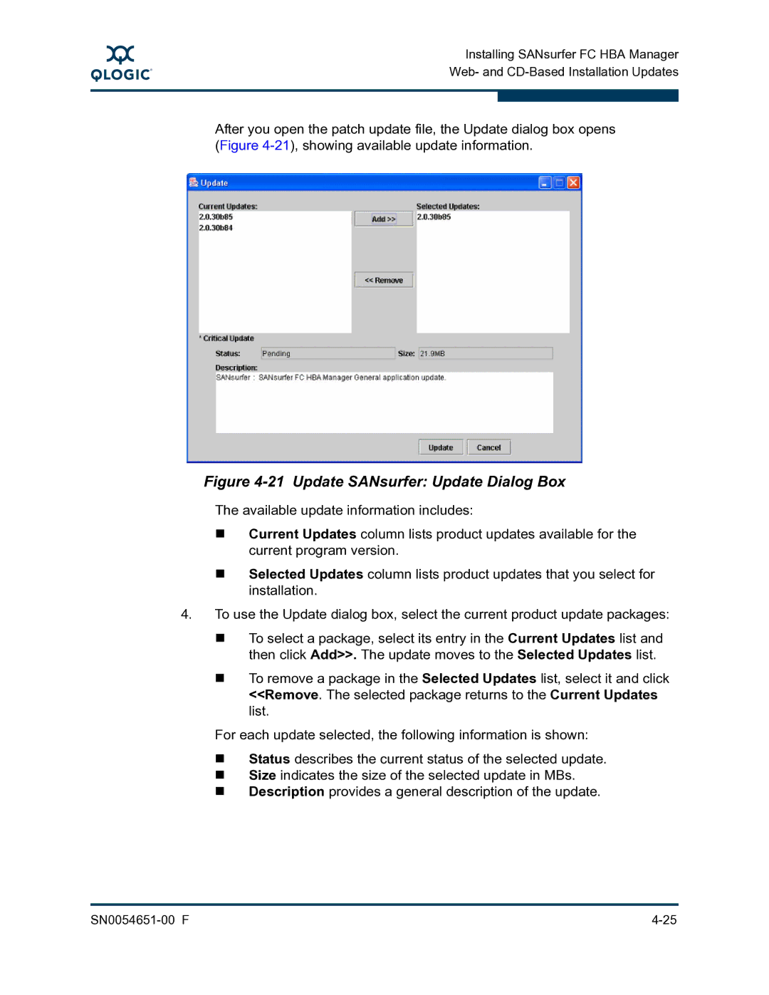 Q-Logic SN0054651-00 F manual Update SANsurfer Update Dialog Box 