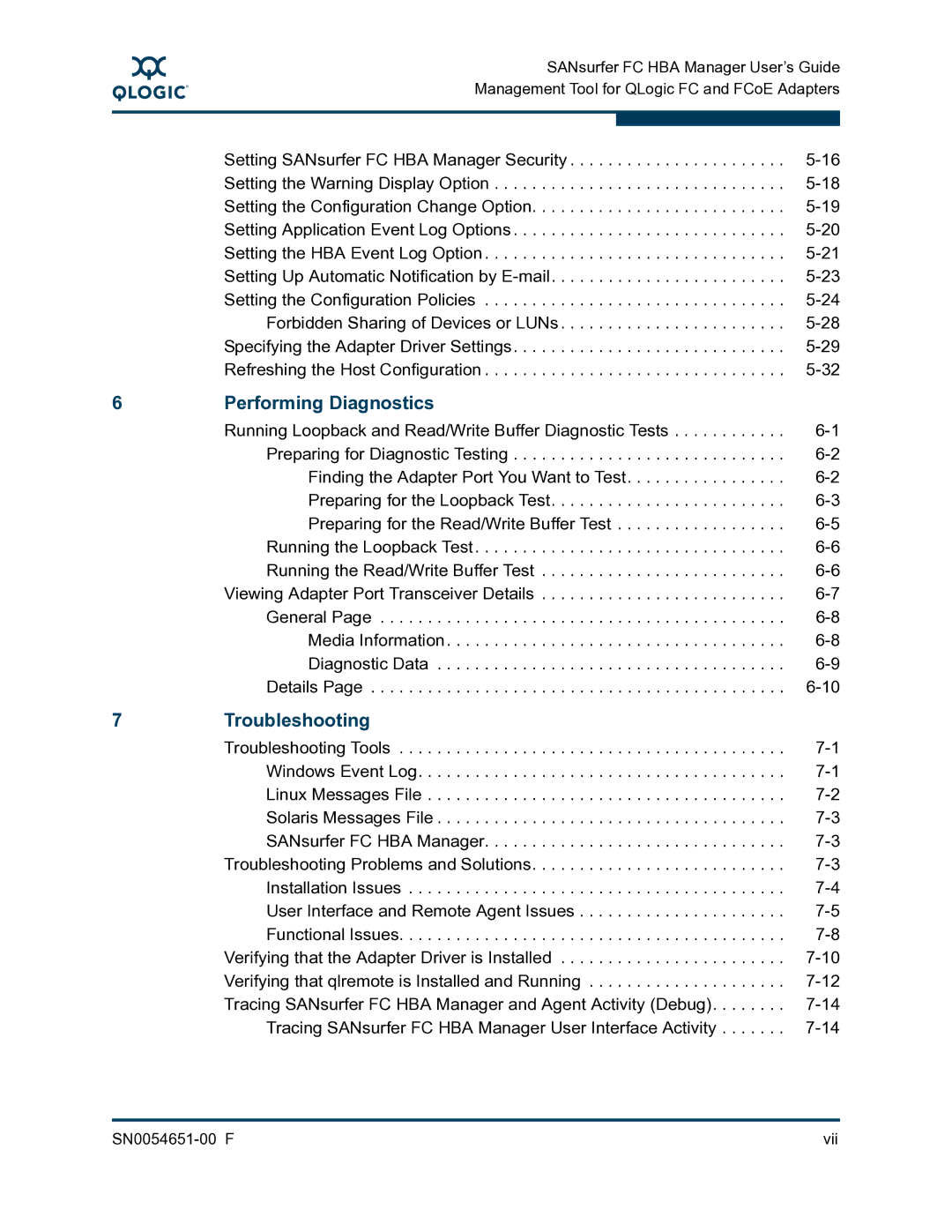 Q-Logic SN0054651-00 F manual Performing Diagnostics, Troubleshooting 