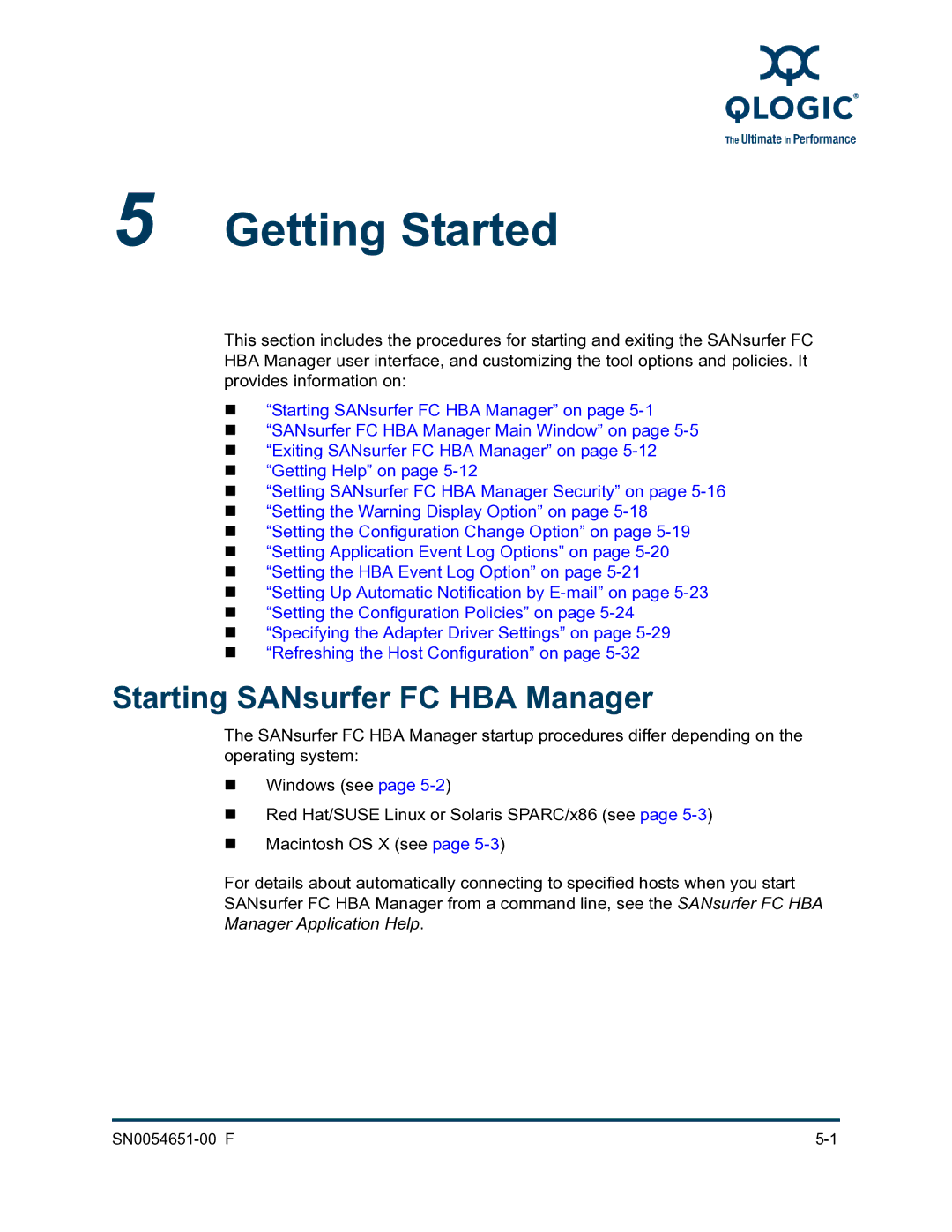 Q-Logic SN0054651-00 F manual Getting Started, Starting SANsurfer FC HBA Manager 