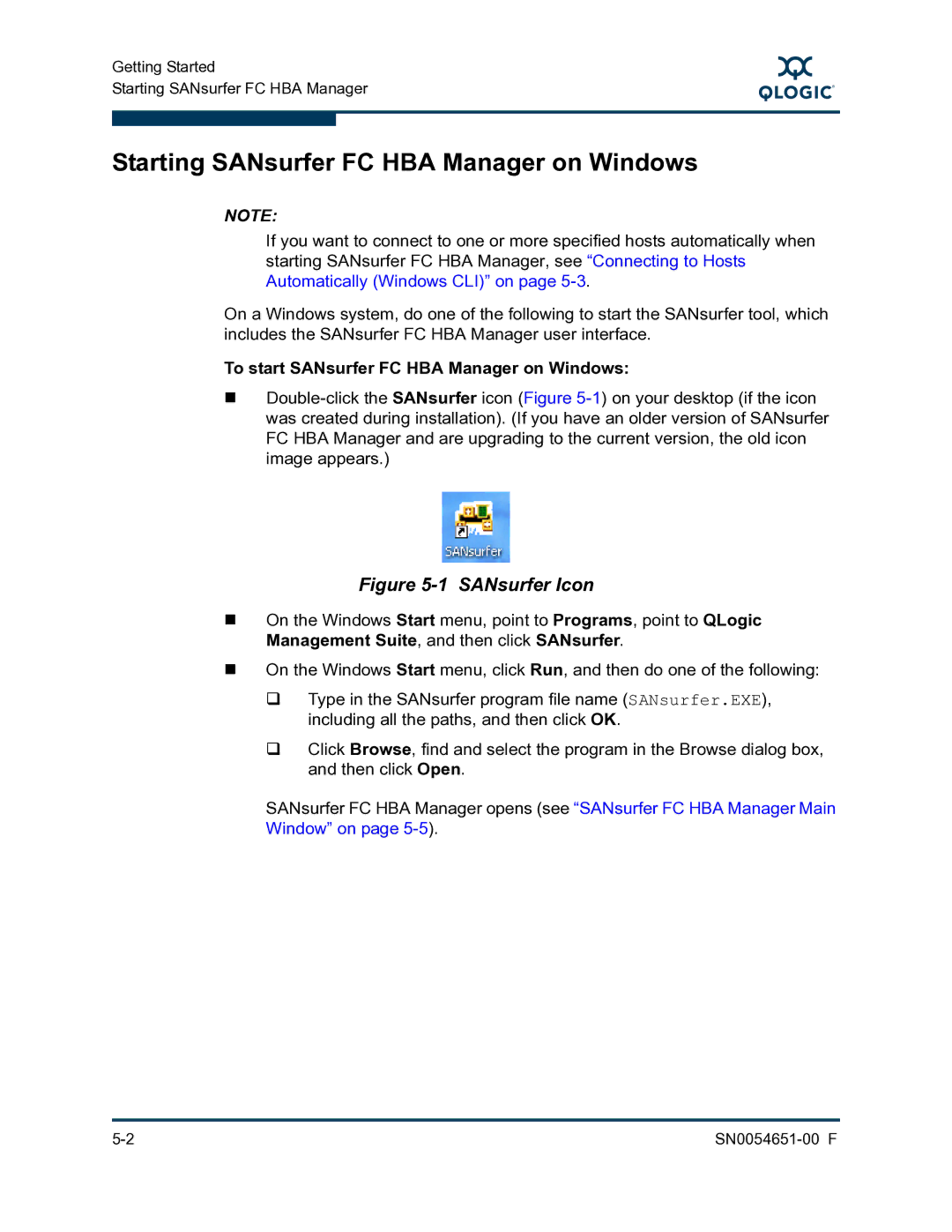 Q-Logic SN0054651-00 F manual Starting SANsurfer FC HBA Manager on Windows, To start SANsurfer FC HBA Manager on Windows 