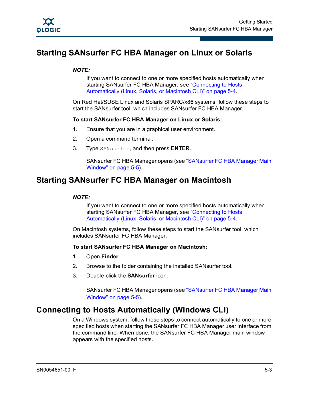 Q-Logic SN0054651-00 F manual Starting SANsurfer FC HBA Manager on Linux or Solaris 