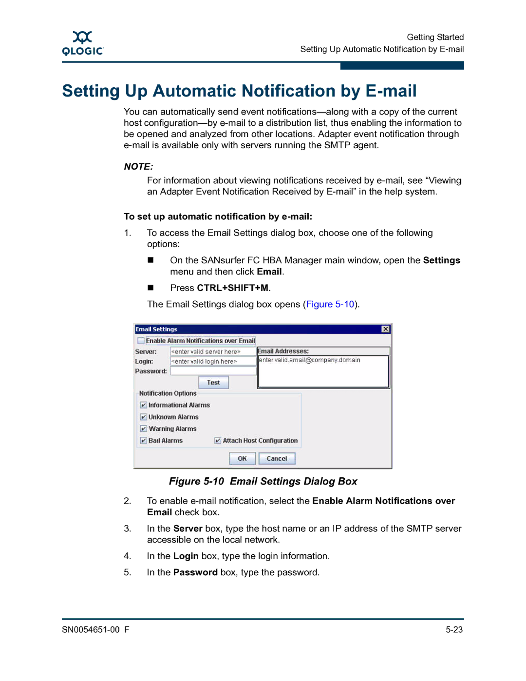 Q-Logic SN0054651-00 F manual Setting Up Automatic Notification by E-mail, To set up automatic notification by e-mail 