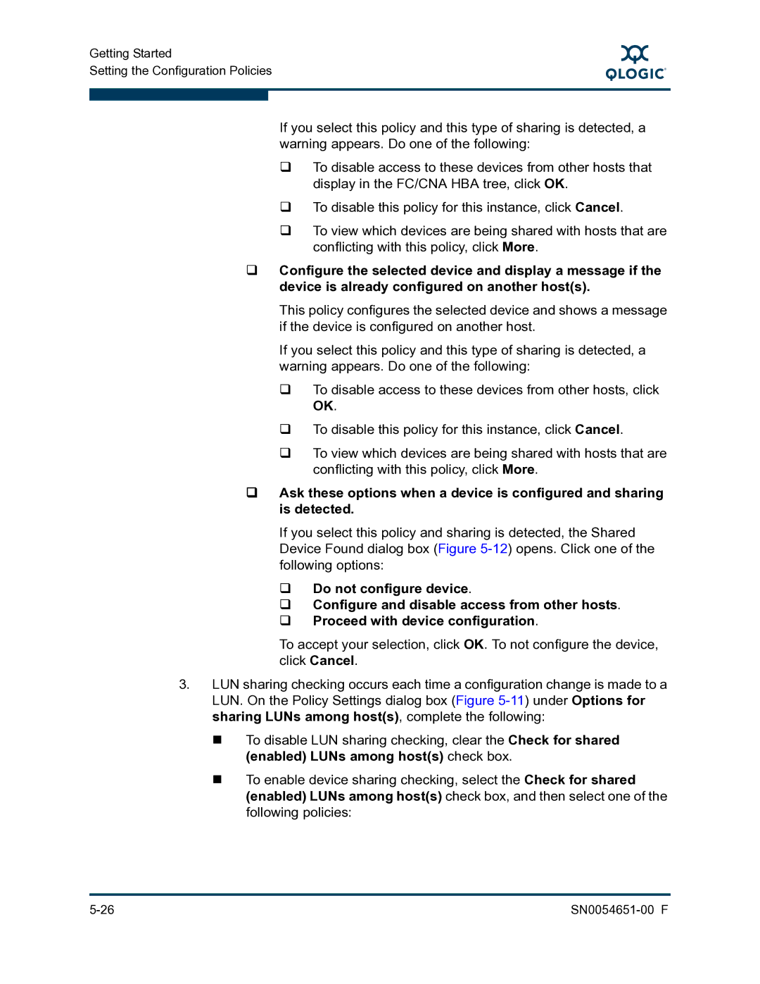 Q-Logic SN0054651-00 F manual Getting Started Setting the Configuration Policies 