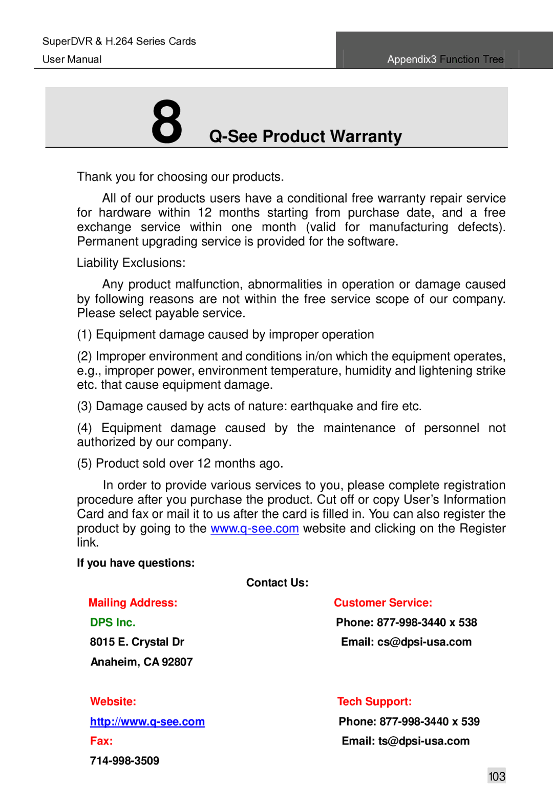 Q-See Computer Hardware manual See Product Warranty, 103 