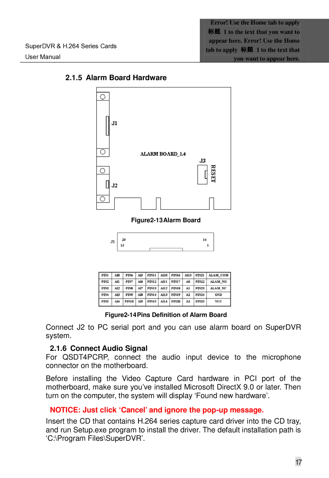 Q-See Computer Hardware manual Alarm Board Hardware, Connect Audio Signal 