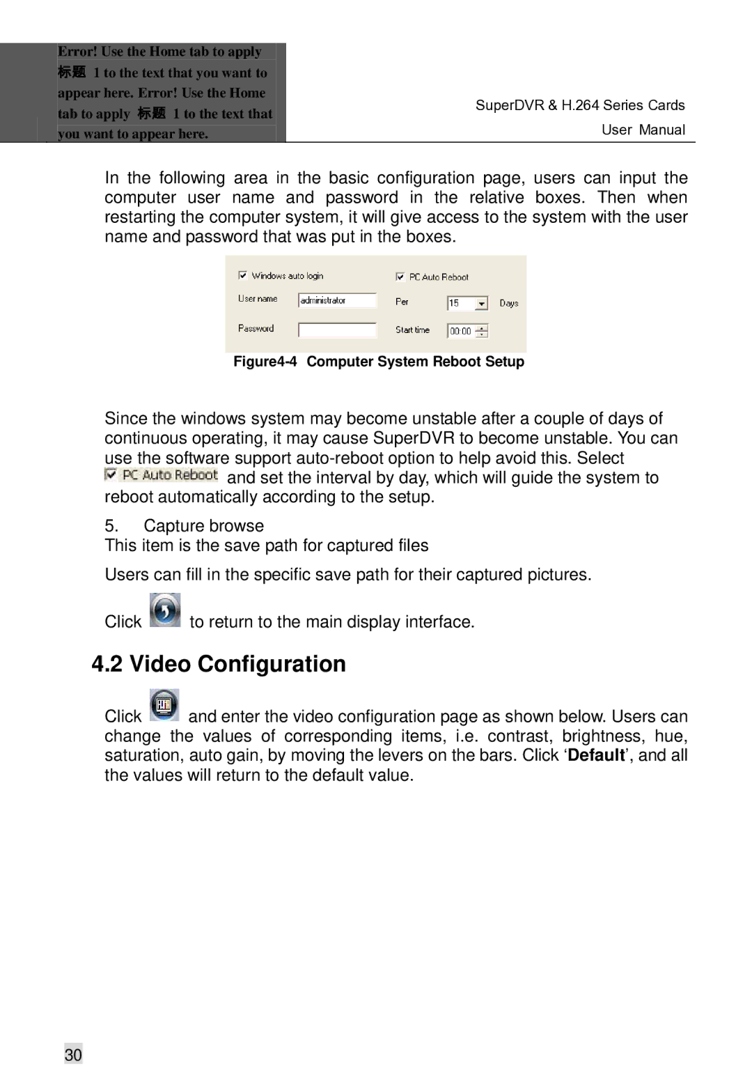 Q-See Computer Hardware manual Video Configuration, Computer System Reboot Setup 