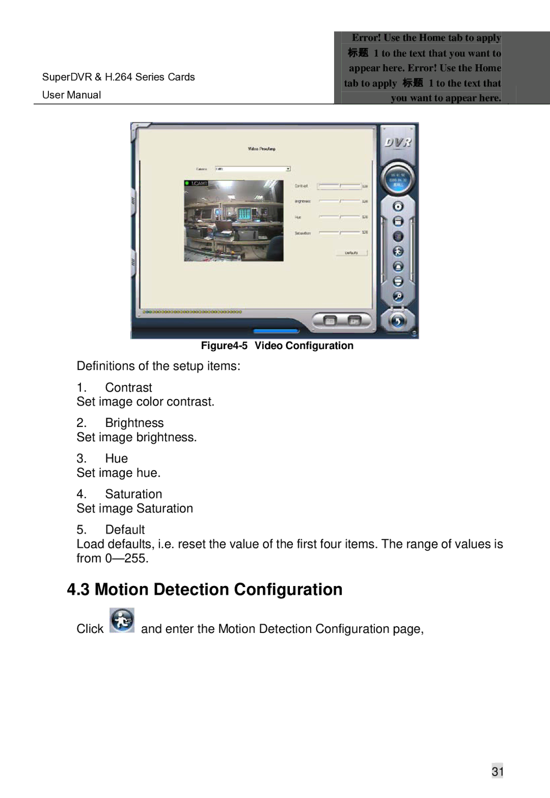 Q-See Computer Hardware manual Click and enter the Motion Detection Configuration 