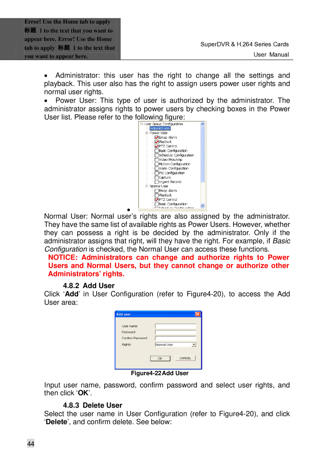 Q-See Computer Hardware manual Add User, Delete User 